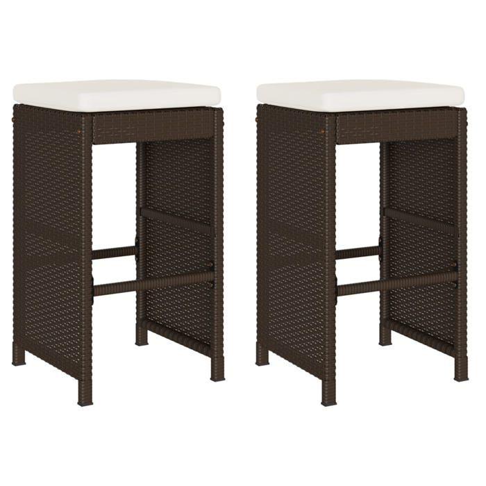 VidaXL Tabourets de bar jardin coussins lot de 2 marron résine tressée, tabouret, tabouret de bar extérieur, chaise de bar, 368685