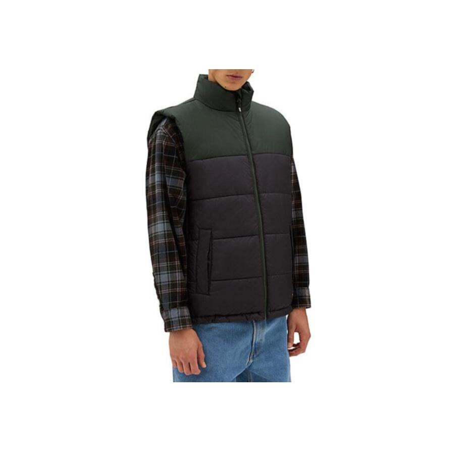 Vans Colorblock Zip-Up Stand Collar Vest Unisex Outerwear Black Dark-Green VN000A8ACM3