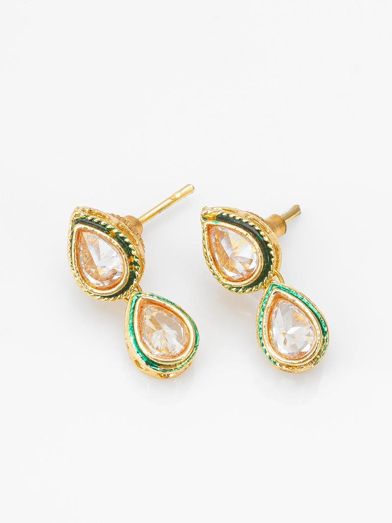 Gold-Plated  White Stone-Studded & Beaded Handcrafted Jewellery Set