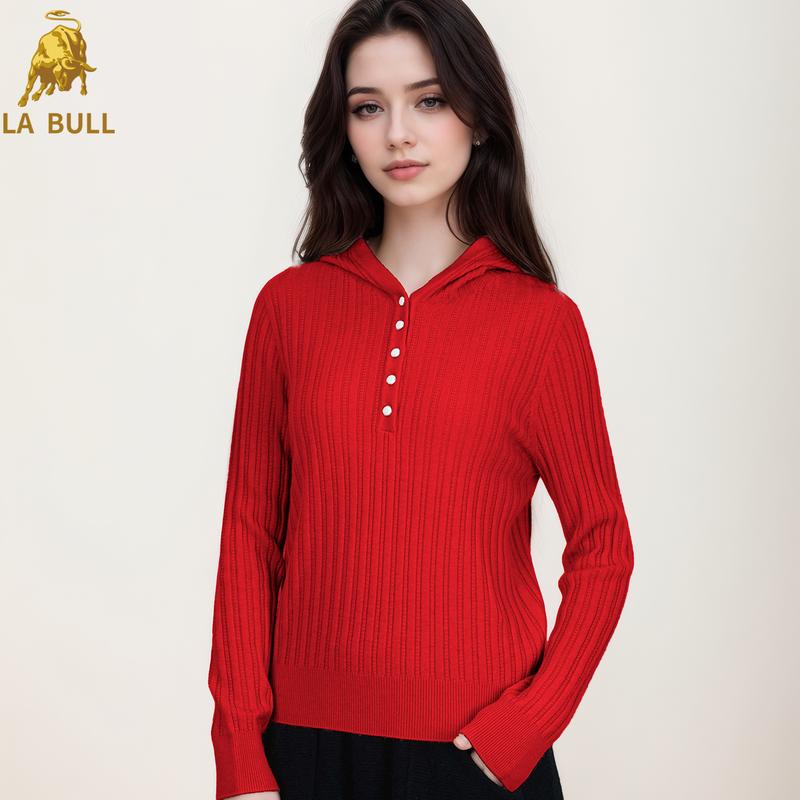 

LA BULL Women s Hooded Button Wool Cardigan XL