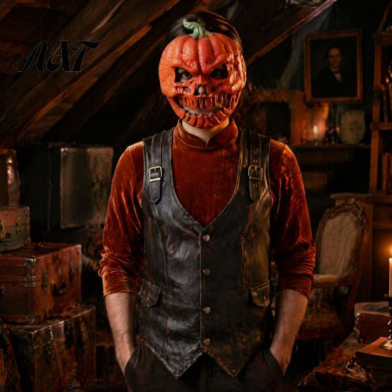 Breathable Scary Skull Masque Pumpkin Halloween for Adults, Horror Full Face Cosplay Costume, Creepy Foam Party Prop Vintage Style
