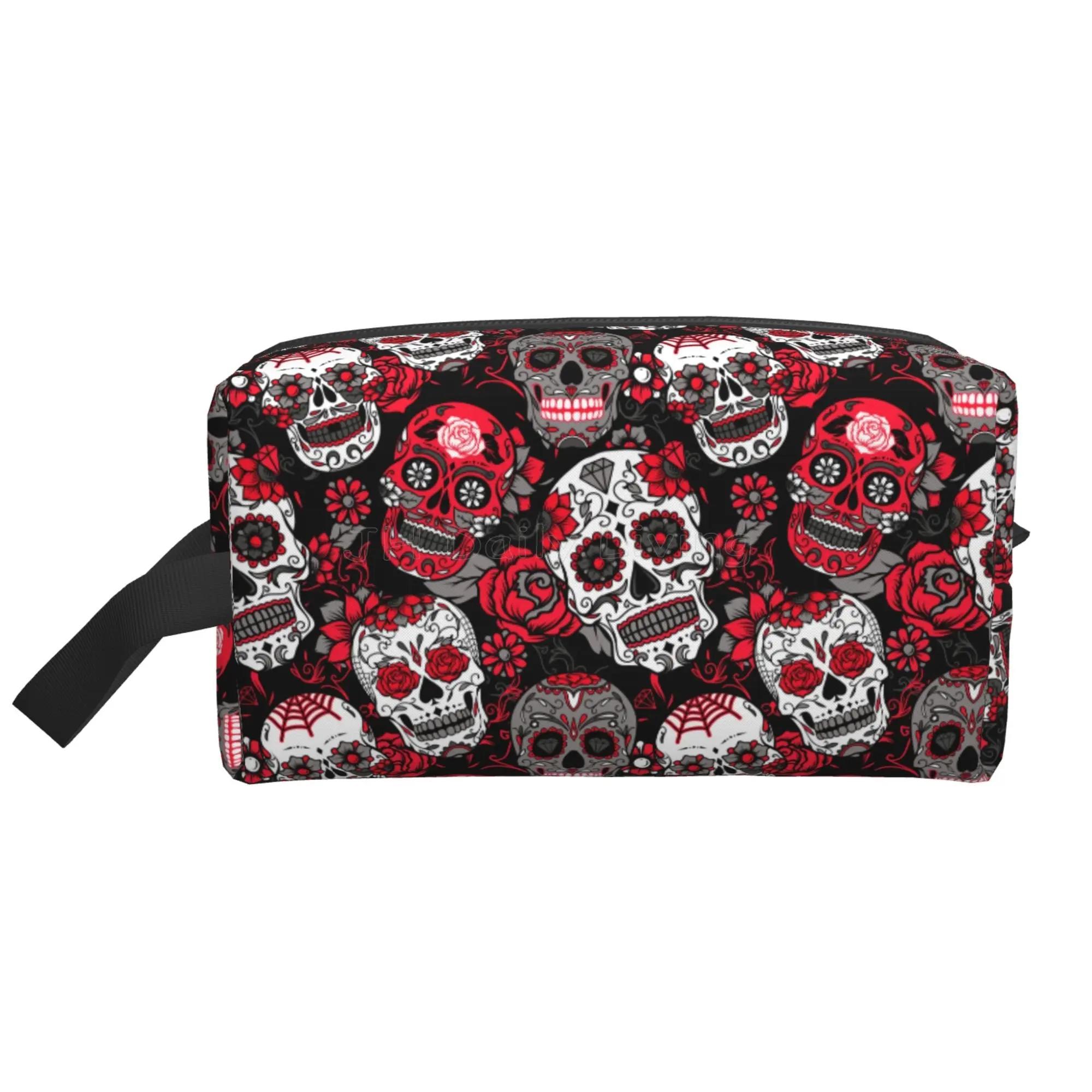 

Готический Череп Цветок Черная косметичка Сахарный Череп Цветок Сумки для хранения унисекс Портативная косметичка большой емкости для путешествий и работы 25.5x16x12.5CM жёлтый