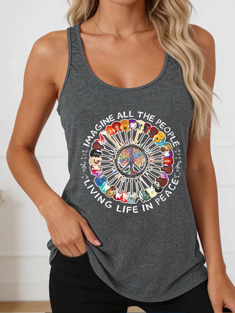 

Hippie Vintage Guitar Print Women s Sleeveless Vest Peace & Love Lovers Gifts Racerback Tank Top XL