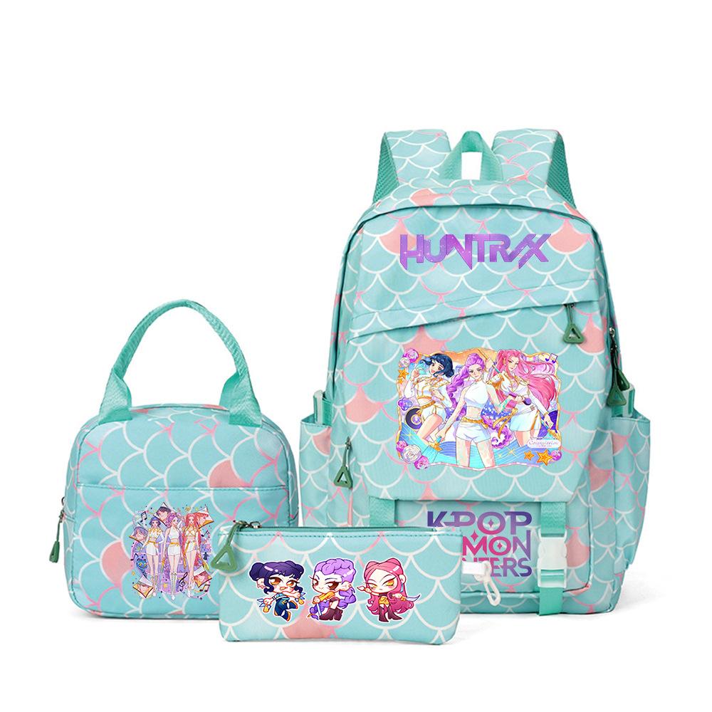 K-Pop Demon Hunter Girl Group Backpack Demon Boy Group Cartoon Anime Lunch Bag Pencil Case Three-Piece Set