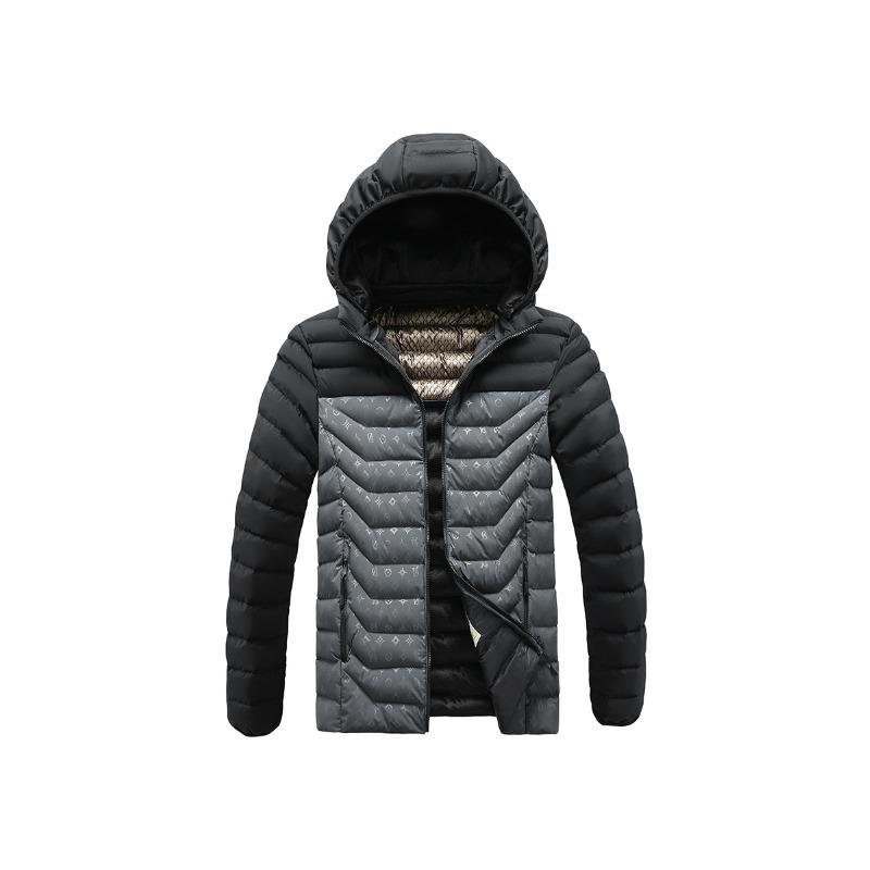 Cotton-padded Men's Winter Contrasting Color Graphene Slim-fit Removable Cap Thickened Hooded Jacket Men's