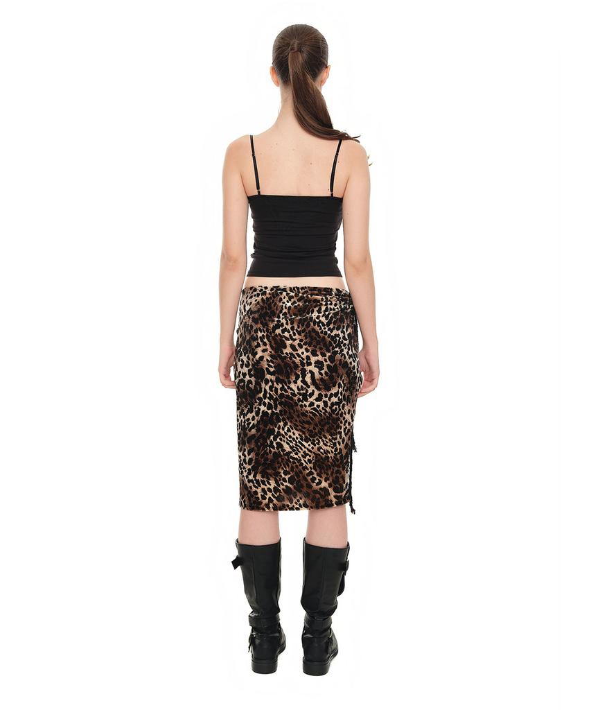 Too Much Tax Velour Midi Skirt Leopard