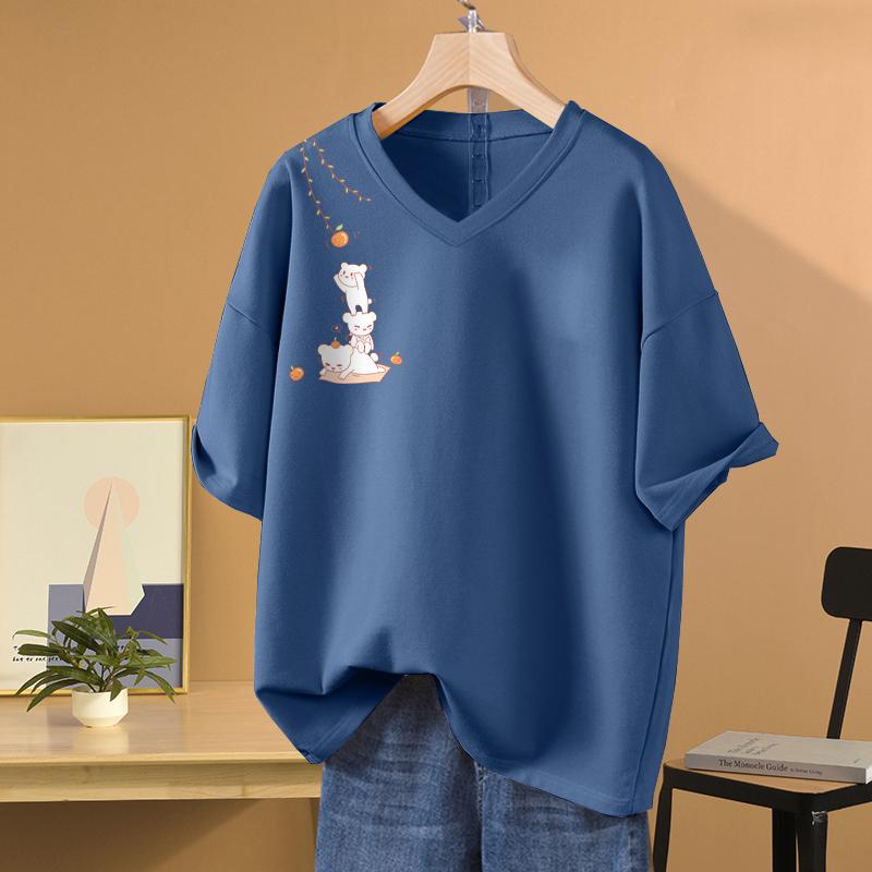 Κοντομάνικη μπλούζα, Φαρδιά γραμμή, Κολακευτικό τοπ με V λαιμόκοψη και τύπωμα για γυναίκες