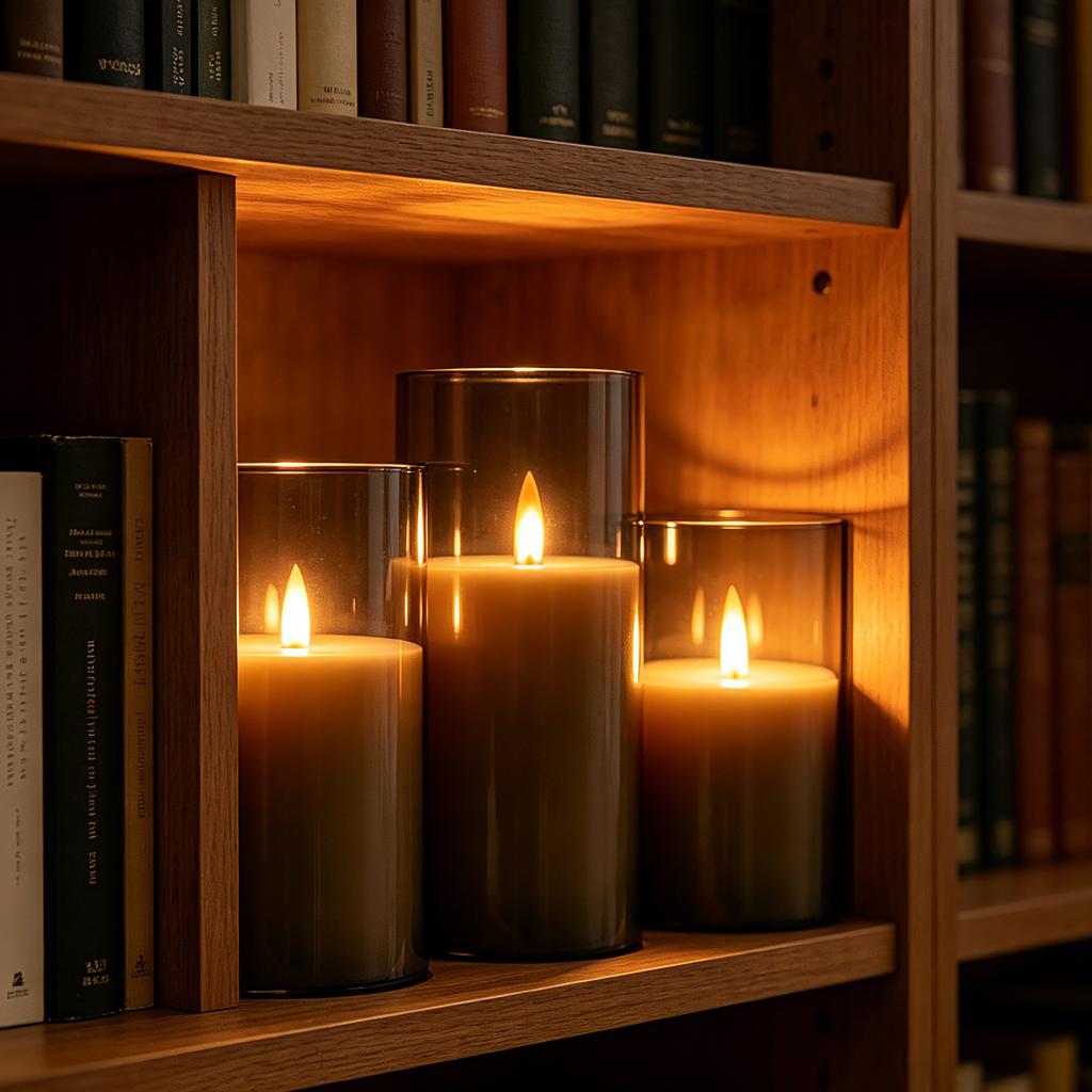 LED Pillar Candle Light Remote Control Fire-Free Acrylic Gray 3D Flame Home Halloween Christmas Easter New Year Decoration Soft