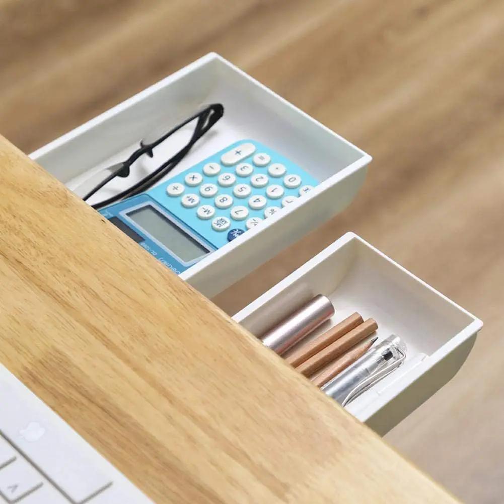 Hidden Storage Box Self-Adhesive Desk Drawer Storage Container Table Holder Boxes Simple Sundries Cosmetics Stationery Organizer