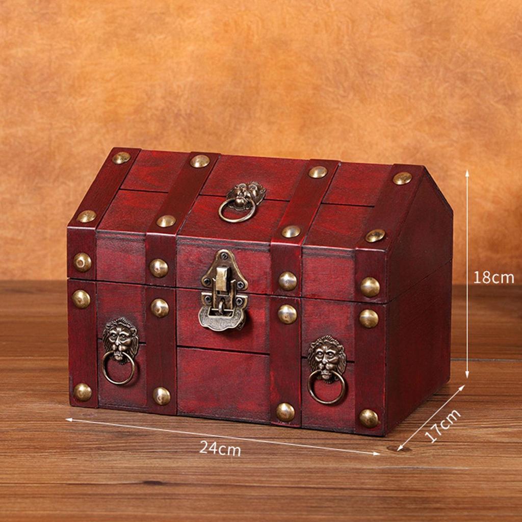 Box Solid Wood with Lock and Key Vintage Design Creative with Hinged Lid Jewelry