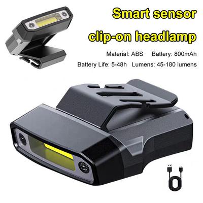 COB Headlight Rechargeable Ultralight USB Head Flashlight 180lm Clip On Hat Light Motion Sensor Headlamp for Fishing Campin R1Z2