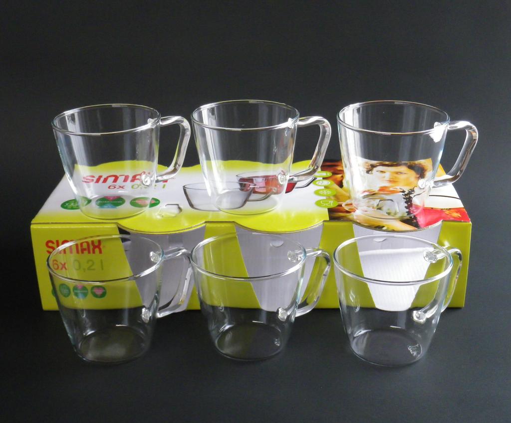 Czech-made heat-resistant glass SIMAX Luna teacups, set of 6, dishwasher safe