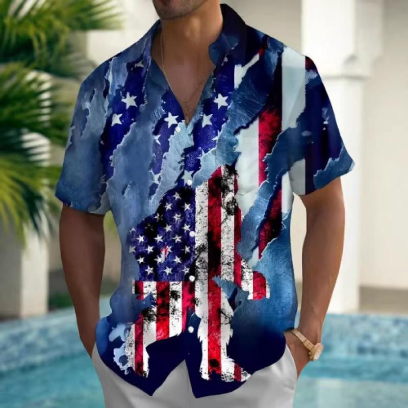Mens Short Sleeve Casual Shirt Vintage Hawaiian Print Loose Fit Streetwear