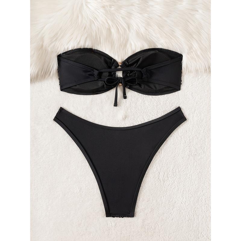 Pailletten Glänzend Bling Bandeau Bikini Damen Badeanzug Damen Bademode Zweiteiliges Bikini-Set Brasilianischer Badegast Badeanzug Schwimmen