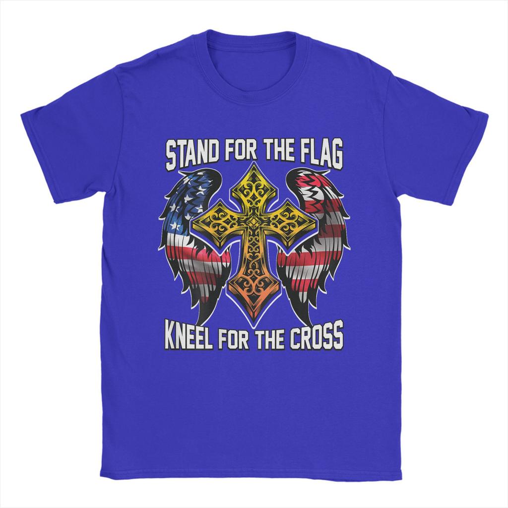 Stand For The Flag Kneel For The Cross Men's T Shirts Veteran's Day Novelty Tees Short Sleeve T-Shirt Cotton Gift Merchandise