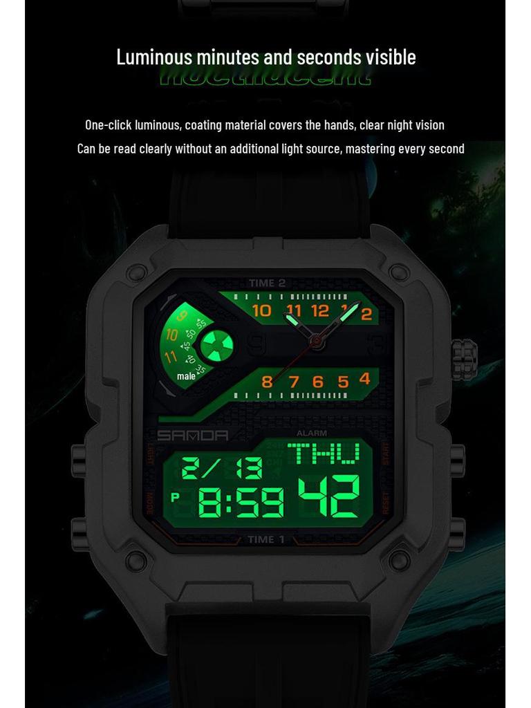 SANDA Men's Luxury Quartz Watch - Steel Band, Waterproof, Three-Time Zone, Versatile for Casual and Workplace Wear.