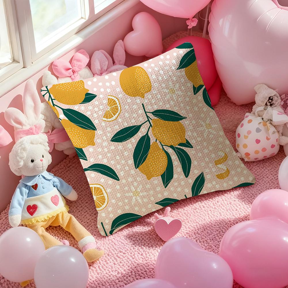 Full Print Fruit Print Pattern Pillow Case Antidustmite Pillowcase Invisible Zipper Silky Short Plush Sofa Cushion Cover