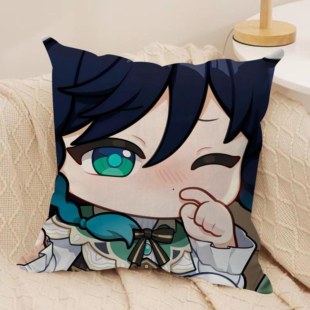 Venti Cute Cute Genshin Impact Cushion Cover Silky Short Plush Invisible Zipper Dustproof Sofa Pillow Case For Home Decor