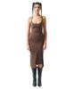ATTENTIONROW FOR WOMEN Shoulder Strap Slit Long Dress (Brown)
