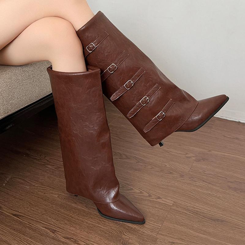 Women's High Boots High Heels Sexy Shoes Pointed Toe Luxury Dress Knee High Boots 2025 Winter Luxury Botas Para Mujer