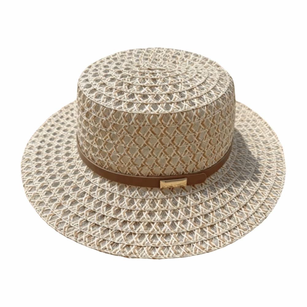 Woven Flat Top Hat Buckle Decorated Band Flat Brim Hat Versatile Straw Hat Daily Matching