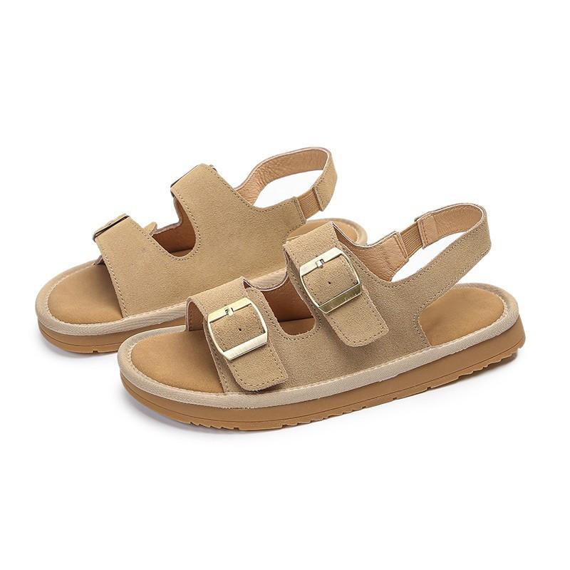 

Retro flat-bottomed cool women s shoes summer wear new belt buckle beach shoes one-word cool slippers 40 абрикосовий