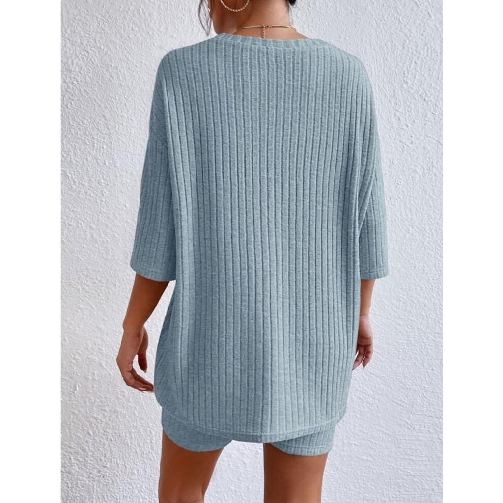 Fashion Casual Solid Color Spring Round Neck Loose Women's Shorts Set