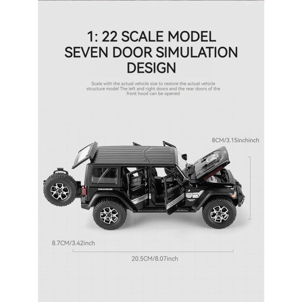 1/22 Model Jeep Wrangler Diecast Toy Car Model, Scale Metal Alloy Vehicle for Kids Boys Girls Adults, Doors Open,Gifts Gray111