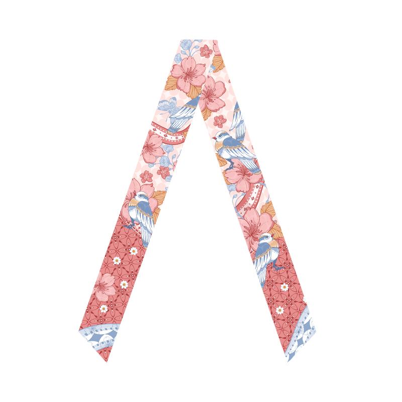 

Blue-purple Long Silk Scarf Jellyfish Peach Blossom Goldfish Flower Print Headband Bag Handle with Streamer Scarf Women Luxury 120cm x 5cm