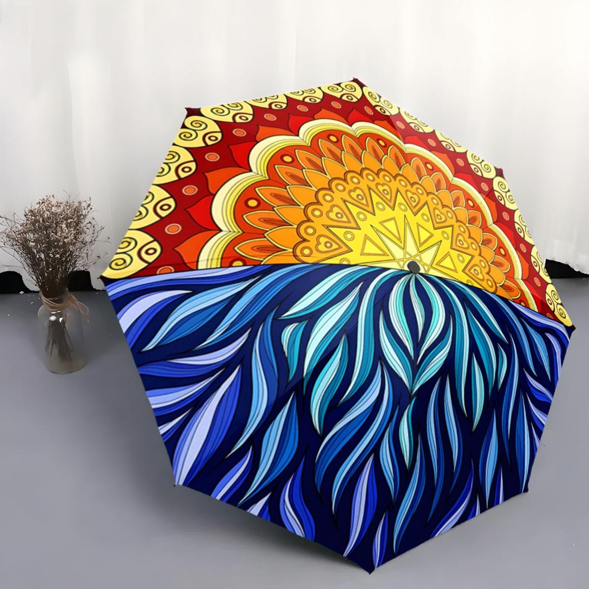 

Personalised Theme Folding Umbrella | Abstract Sun and Waves Design, Creative Portable, 2 Cloth Layers, 8 Ribs, Pongee Materia Iron&8K