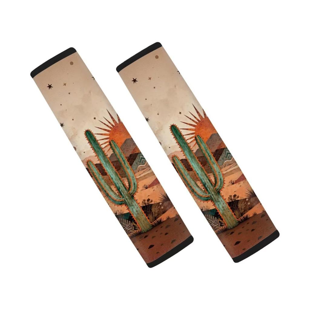 Car Seat Belt Shoulder Cover Cute Car Interior Two-Piece Desert Cactus One Printed Pattern Shoulder Cover