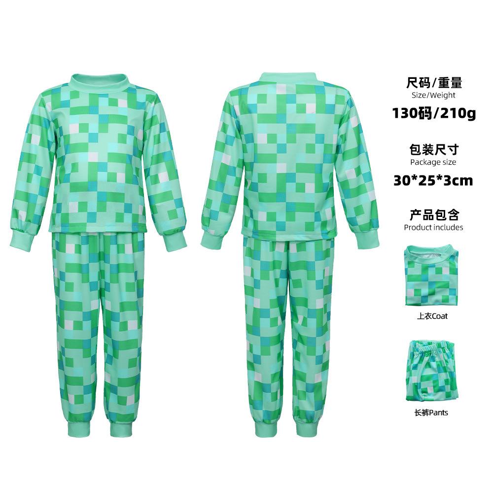 Minecraft Coolie Green Square Children s Pajamas Long Sleeves Long Pants Children s Day Performance Clothing 110cm (children)