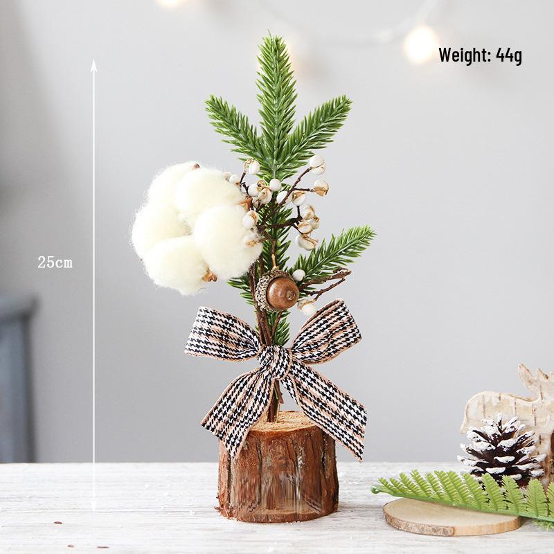25cm Mini Christmas Tree with Pine Needles, Red Berries, and Acorns for Desktop or Window Decoration