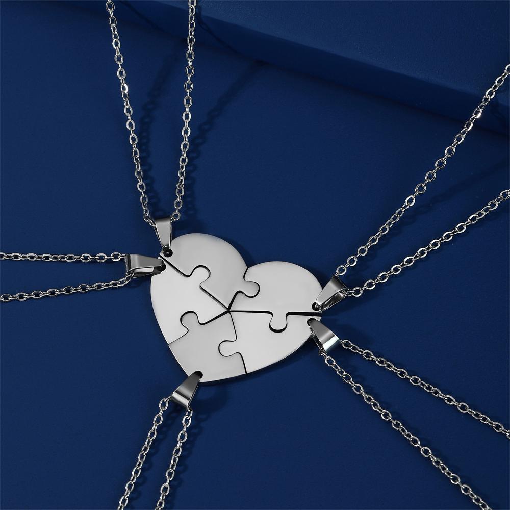  Stainless Steel Combination Heart Puzzles Pendant Necklace Fashion Choker Necklaces Simple Jewelry Best Friends Family
