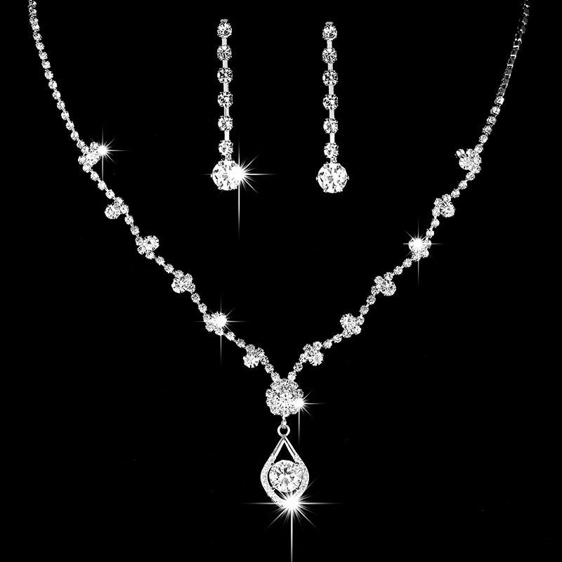 Radiant Zircon Water Drop Necklace and Earrings Bridal Set