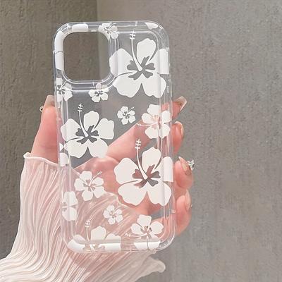 White Flower Clear Phone Case For iPhone 16 14 13 11 12 15 Pro Max SE2 7 8 Plus XR X XS Anti-drop Airbag Shockproof Phone Cover