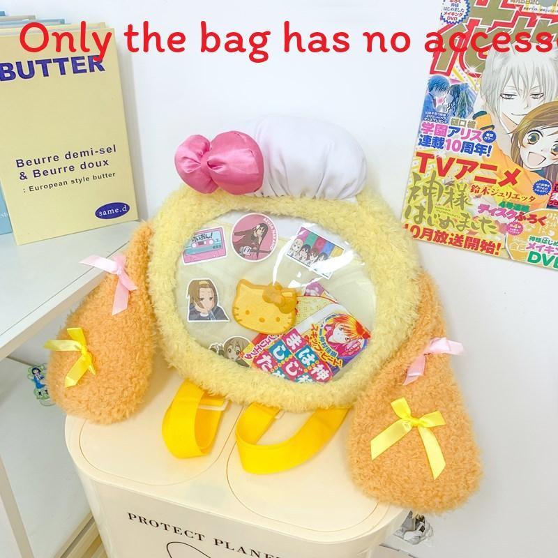 Cuter Ann Cookie Yellow Backpack With Plush Ears Large Capacity Pink Design Bow