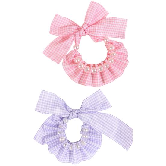 Convenient Pet Collar Faux Pearl Decoration Polyester Layout Props Adjustable Pet Bib for Kitten