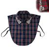 Women Plaid Fake Collar Red Blue Christmas Plaid Collar with Rhinestones Detachable False Collar for Sweater Sweatshirt Hoodie