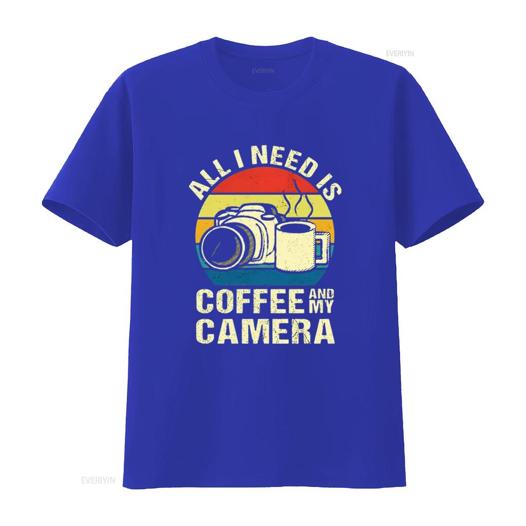 Womens Retro All I Need Is Coffee And My Camera Photography short Sleeve T Shirt Black Medium vintage Washed Stylish Breathable