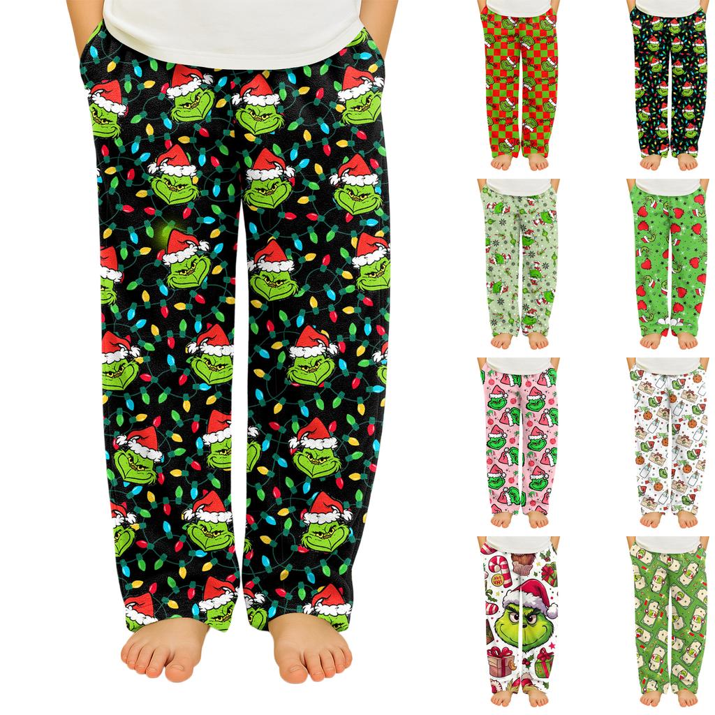 Children's Versatile Christmas  Print Pocket Plush Casual Pants Pajama Pants Home Pants