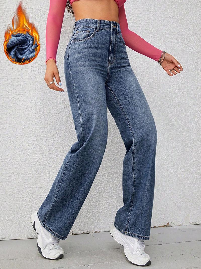 Women s Winter High-Waisted Wide-Leg Velvet Denim Pants - 2025 Trend Small