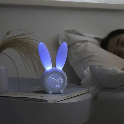 Cute Bunny Ears Led Silent Digital Alarm Clock Electronic Sound Control Luminous Table Bedroom Bedside Home Decoration