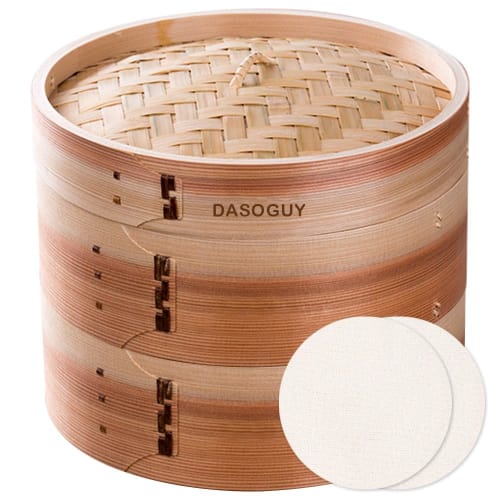 Dasoguy Premium 18cm Handmade Wooden Steamer with Two-Tier Steaming Basket for Dumplings, Dim Sum, Baozi, Rice, Vegetables, Meat, and Fish, Ideal for