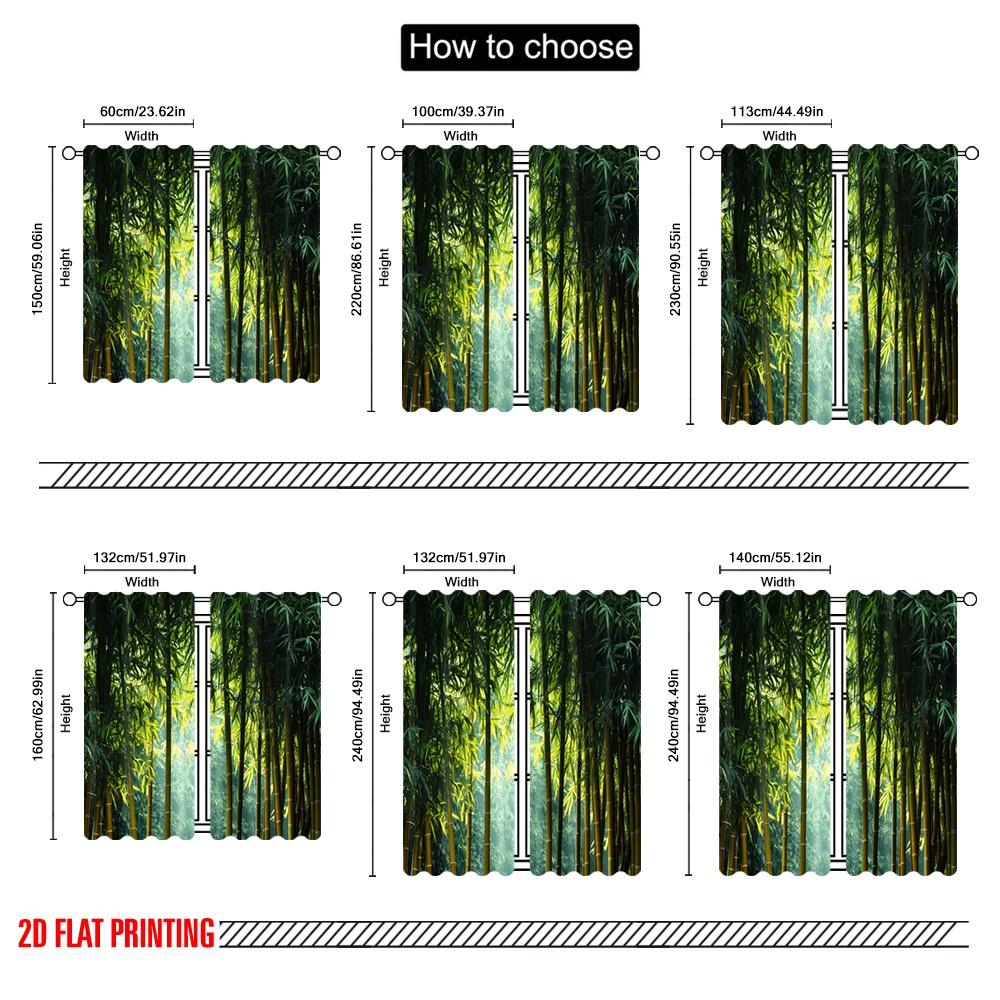 2pcs,2D Plane Printing Contemporary Curtains Bamboo Forest Burst Polyester Fabric (without Rod) Festive Use for Bedroom, Living