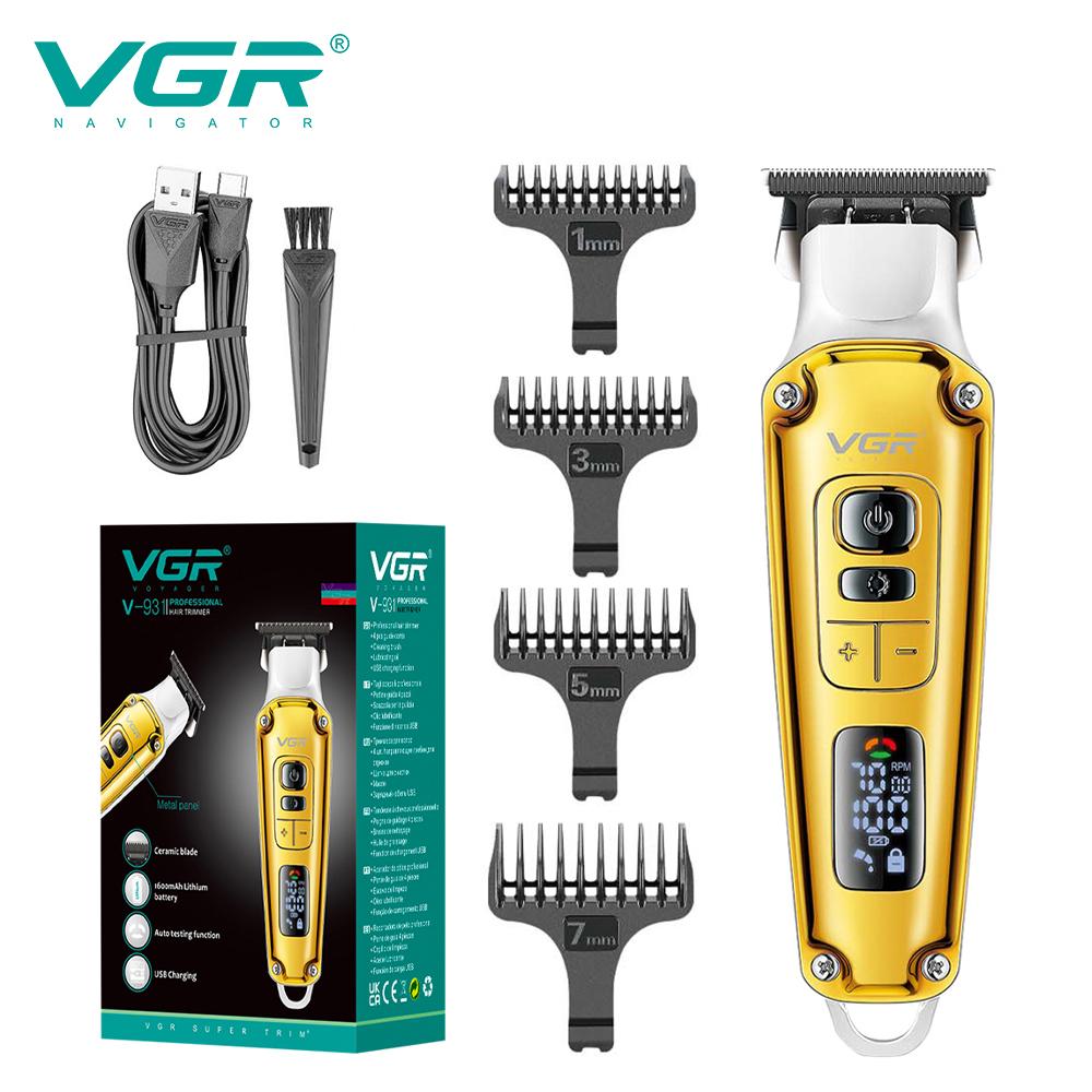 

VGR Men s Hair Clipper Shape Carving Metal Body Hair Trimmer Strong Power Pusher Strong LED Intelligent Digital Display Electric Push Clipper V-931 золотой
