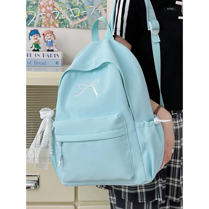 Ribbon Embroidery Bow Nylon Backpack Large Capacity Laptop Fashion Schoolbag