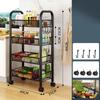 Rolling Storage Cart Layered Storage Shelves Multi Functional Movable Snack Vegetable Baskets Kitchen Shelves Black