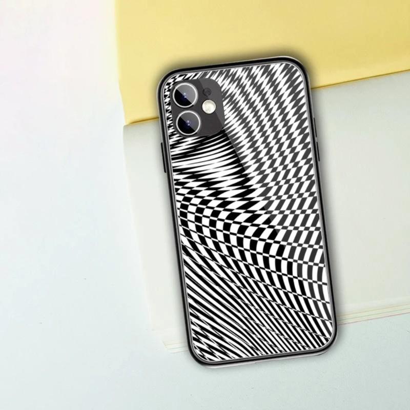 Black White Checkered Phone Case For IPhone 13 12 11 XS X 8 7 6 Plus Mini Pro Max SE 2022 Black PC TPU Glass Phone Cover