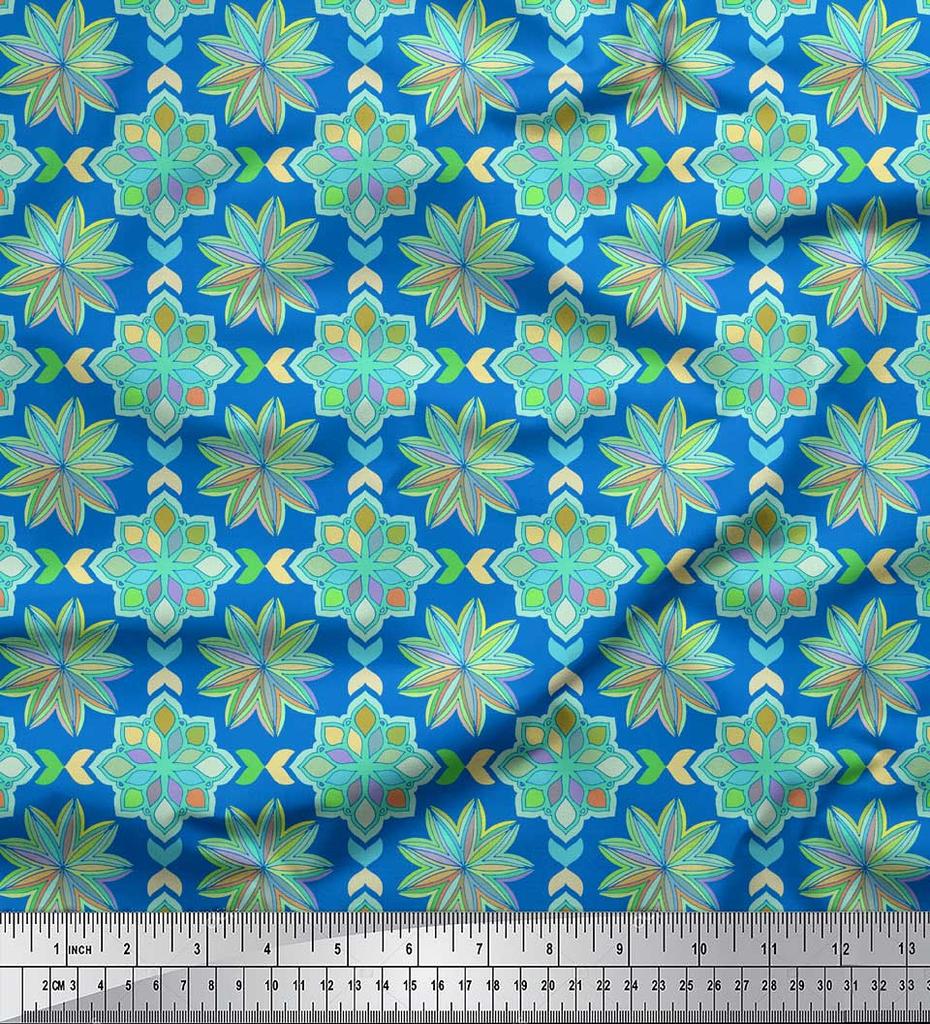 Soimoi Modrá Japonská Krepová Saténová Látka Vícebarevný Mandala Potisk Řemeslná Látka na metr 42 Palců